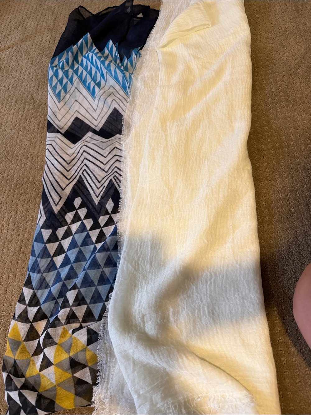 White and Multi-Color Lightweight Scarf Style Wrap